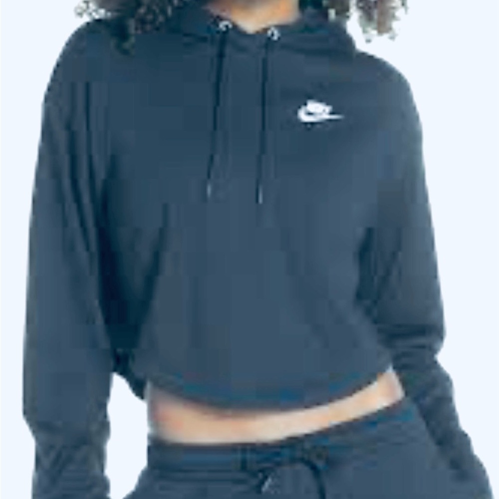 Nike Women's Dark Blue Cropped Hoodie, Size SMALL